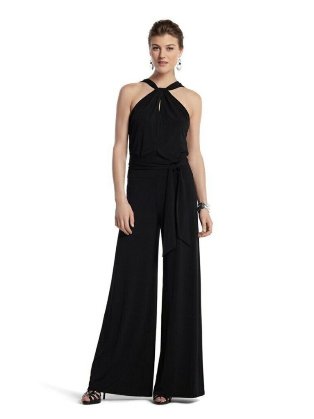 White House Black Market Black Keyhole Halter Sleeveless Wide-Leg Jumpsuit M